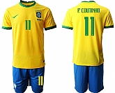 2020-21 Brazil 11 P.COUTINHO Home Soccer Jersey
